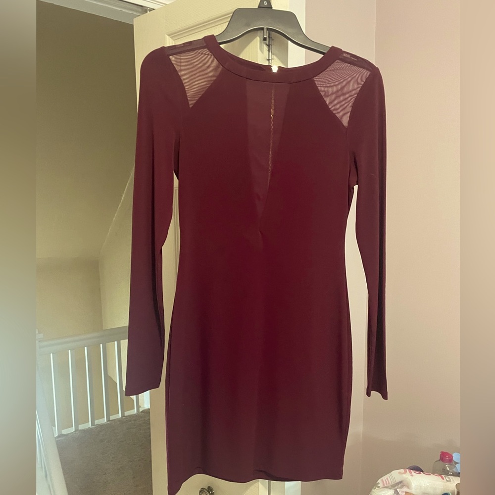 Red burgundy long sleeve mini dress